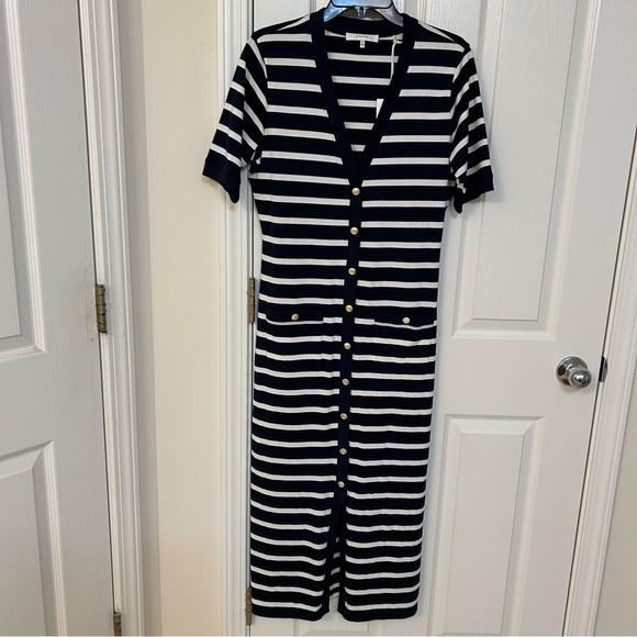Frame The Striped Sailor Organic Cotton Midi Dress in Navy Multi Size M - Picture 6 of 11